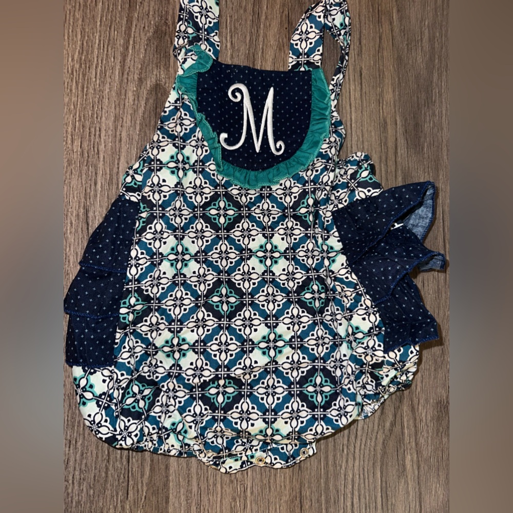 Blue and White Patterned Kids One Piece